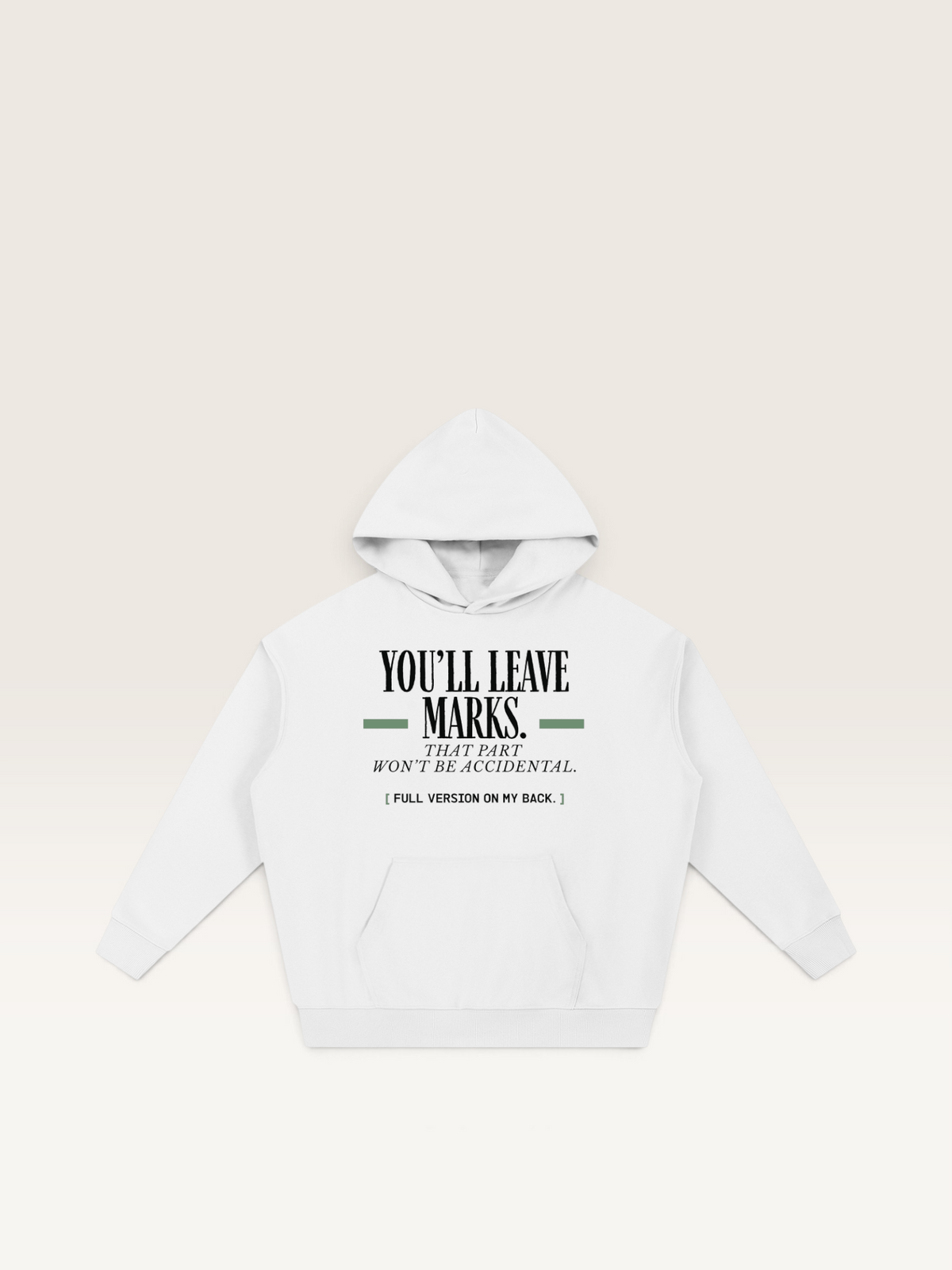 White - YOU'LL LEAVE MARKS HOODIE, WEARCAPTION heavyweight oversized front view