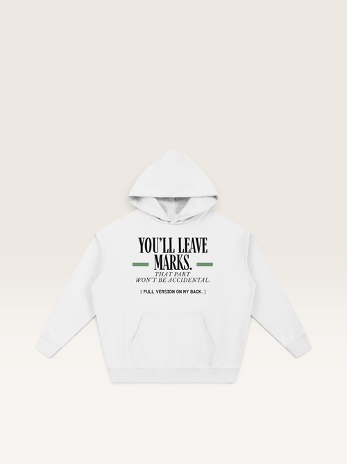 White - YOU'LL LEAVE MARKS HOODIE, WEARCAPTION heavyweight oversized front view