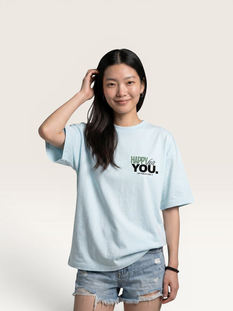Sky Blue - HAPPY FOR YOU TEE, oversized heavyweight cotton