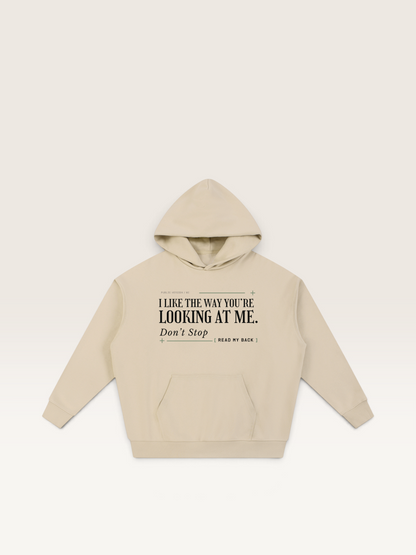 Apricot - THE WAY YOU'RE LOOKING AT ME HOODIE, WEARCAPTION heavyweight oversized front view