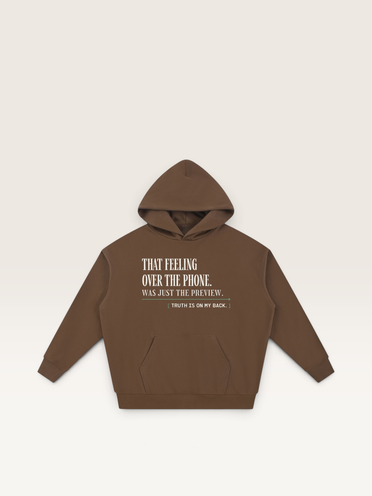 Coffee - THAT FEELING OVER THE PHONE HOODIE, WEARCAPTION heavyweight oversized front view