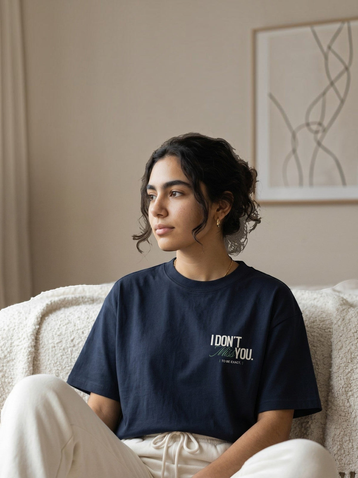 Navy Blue - I DON'T MISS YOU TEE, oversized heavyweight cotton