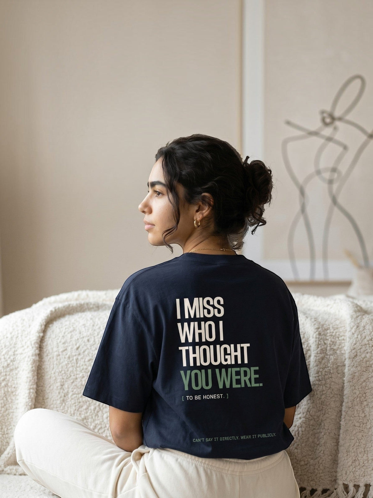 Navy Blue - I DON'T MISS YOU TEE, oversized heavyweight cotton