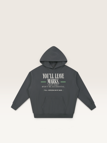 Dark Gray - YOU'LL LEAVE MARKS HOODIE, WEARCAPTION heavyweight oversized front view