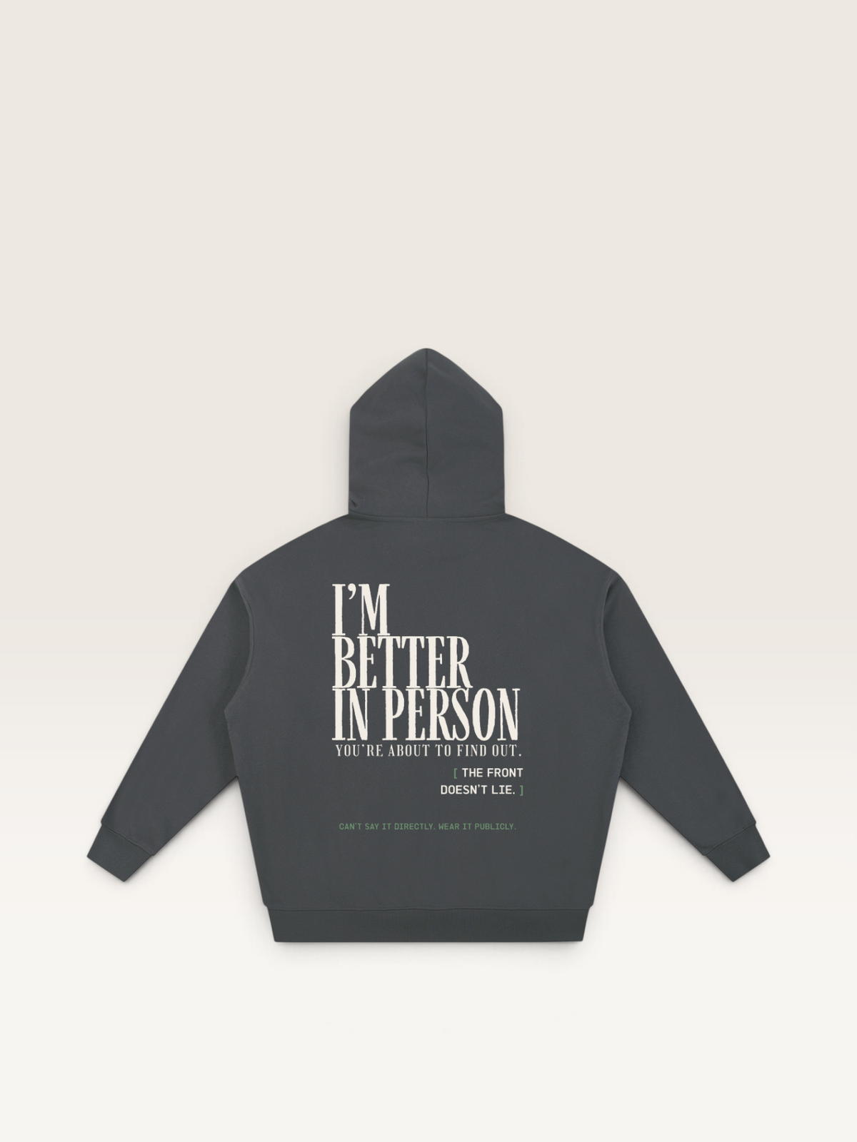 Dark Gray - THAT FEELING OVER THE PHONE HOODIE, WEARCAPTION heavyweight oversized back view