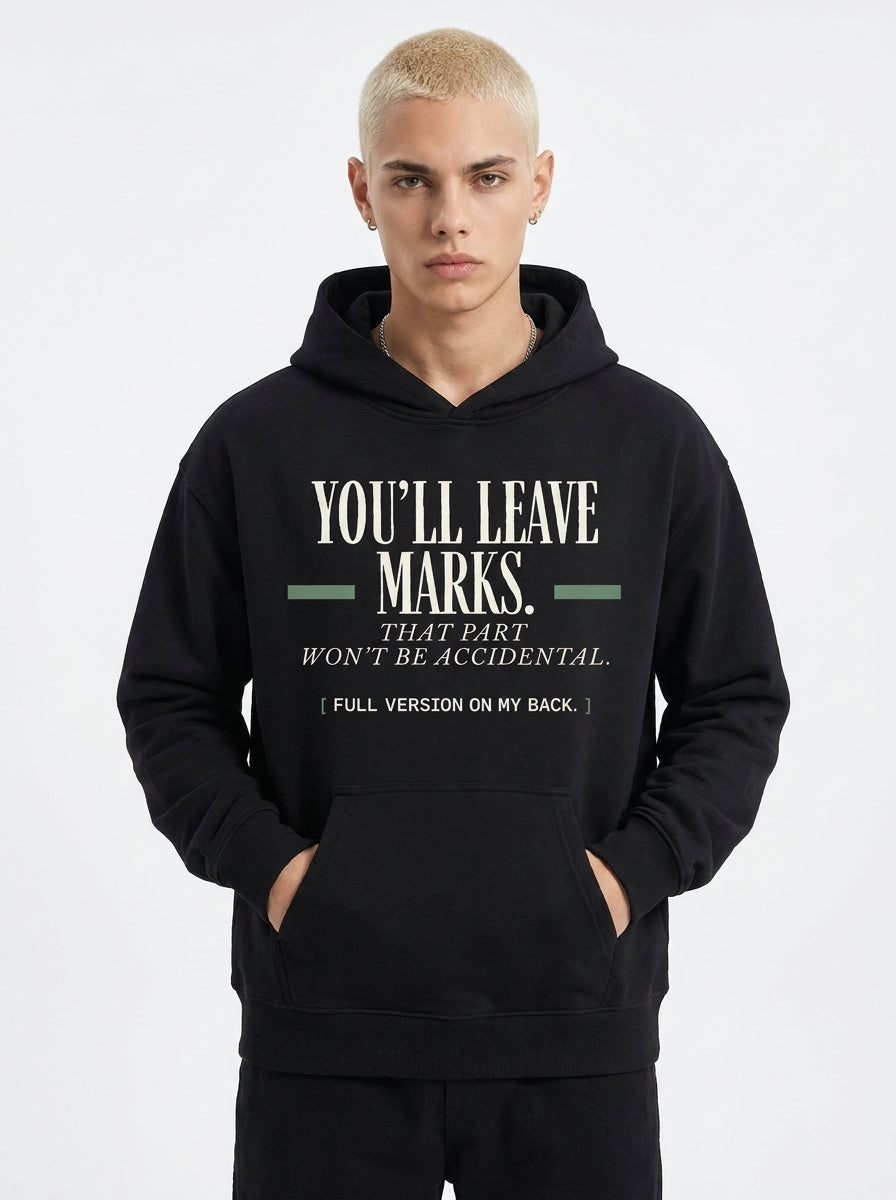 Black - YOU'LL LEAVE MARKS HOODIE, WEARCAPTION heavyweight oversized front view