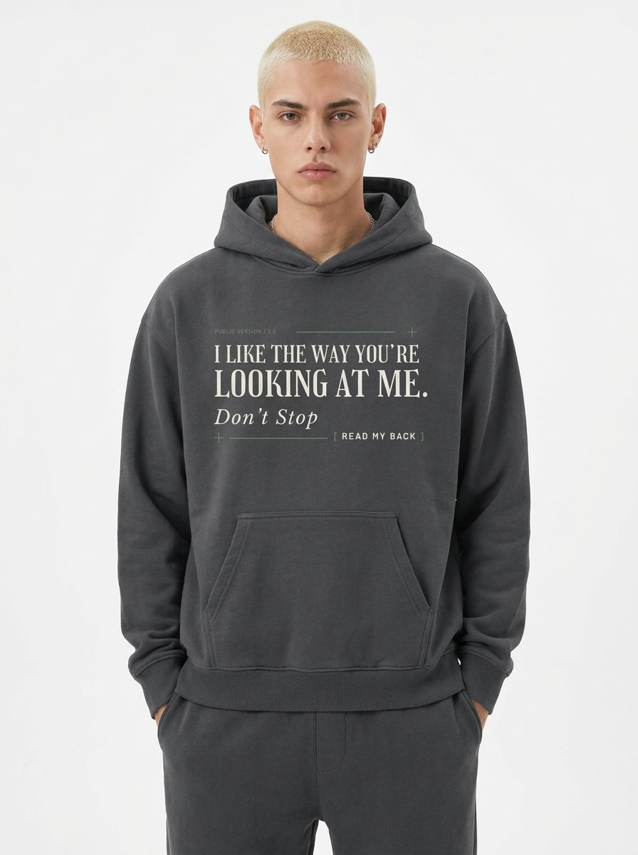 Dark Gray - THE WAY YOU'RE LOOKING AT ME HOODIE, WEARCAPTION heavyweight oversized front view