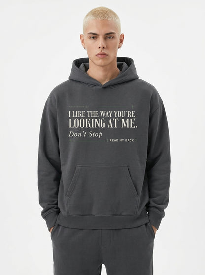 Dark Gray - THE WAY YOU'RE LOOKING AT ME HOODIE, WEARCAPTION heavyweight oversized front view