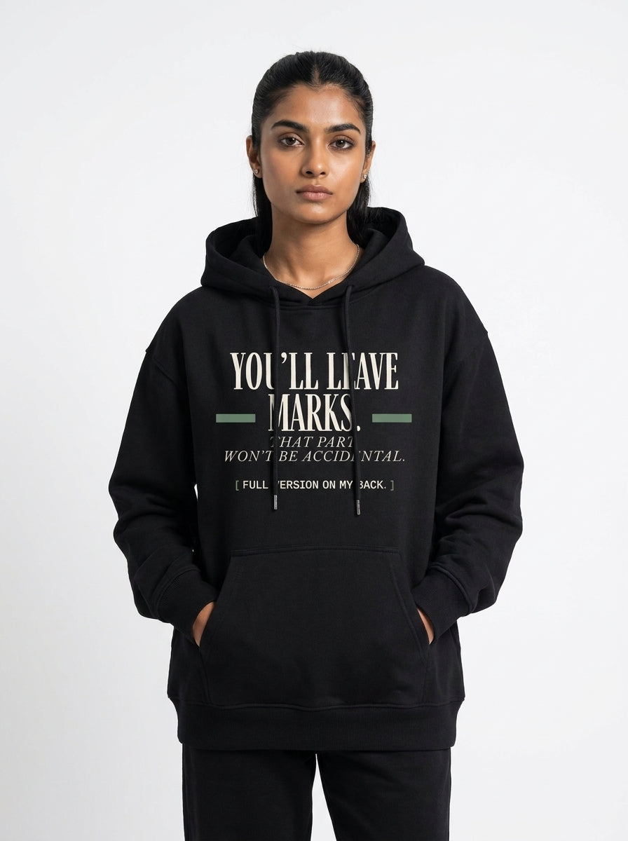 Black - YOU'LL LEAVE MARKS HOODIE, WEARCAPTION heavyweight oversized front view