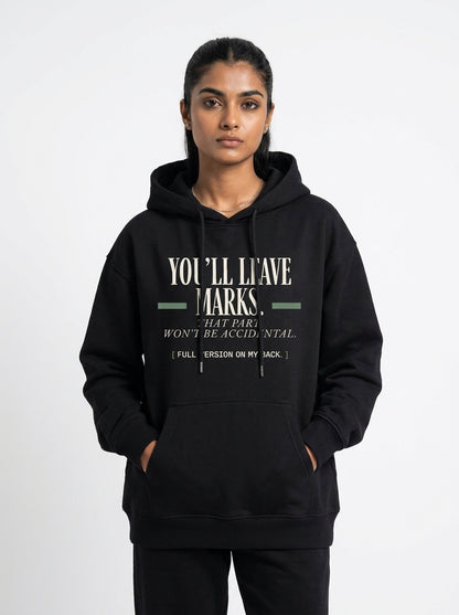Black - YOU'LL LEAVE MARKS HOODIE, WEARCAPTION heavyweight oversized front view