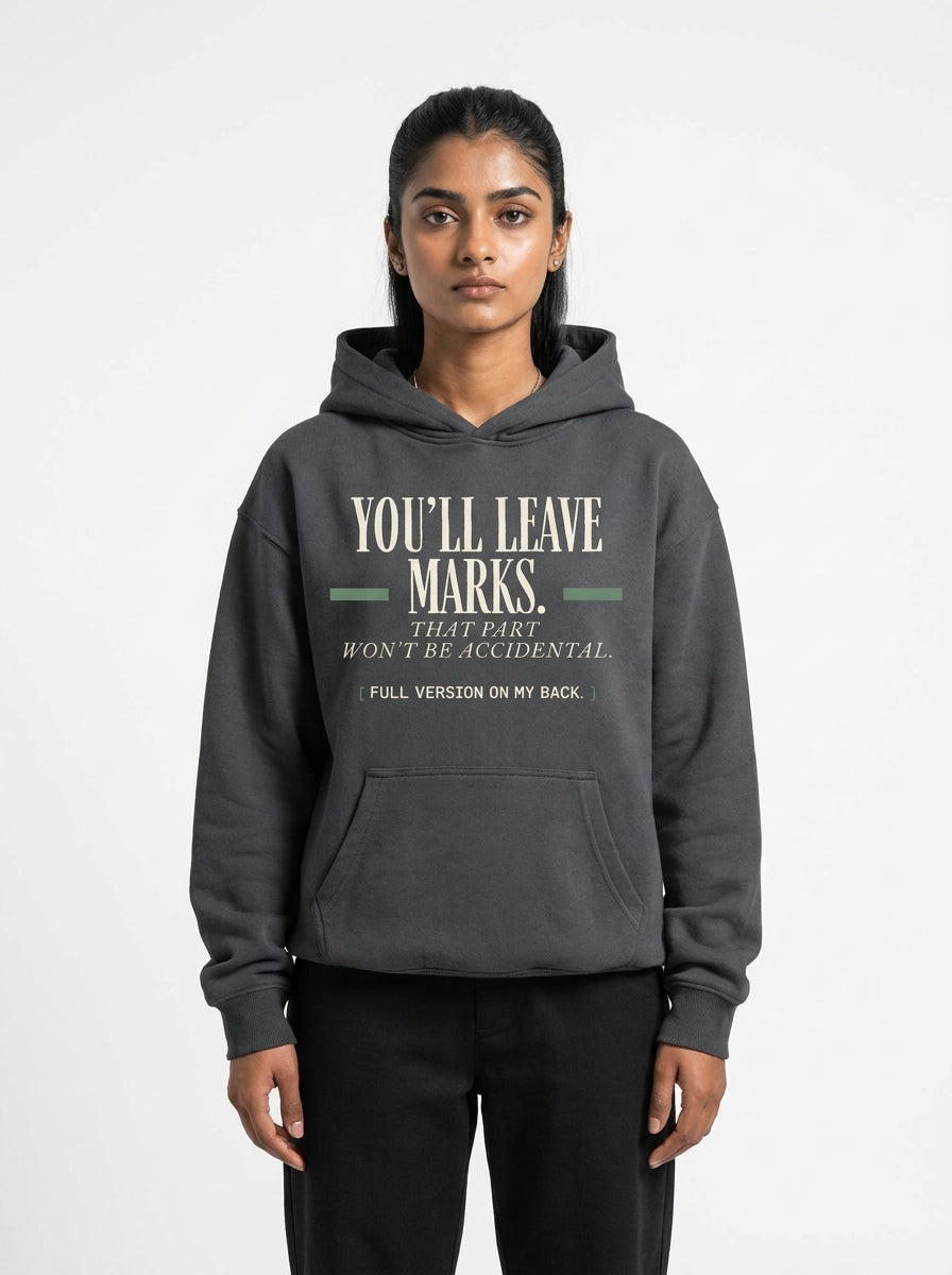 Dark Gray - YOU'LL LEAVE MARKS HOODIE, WEARCAPTION heavyweight oversized front view