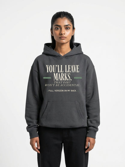 Dark Gray - YOU'LL LEAVE MARKS HOODIE, WEARCAPTION heavyweight oversized front view