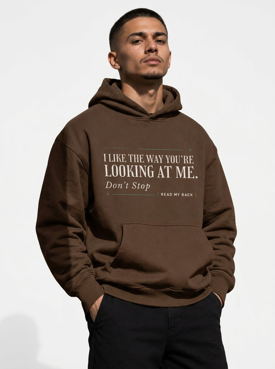 Coffee - THE WAY YOU'RE LOOKING AT ME HOODIE, WEARCAPTION heavyweight oversized front view