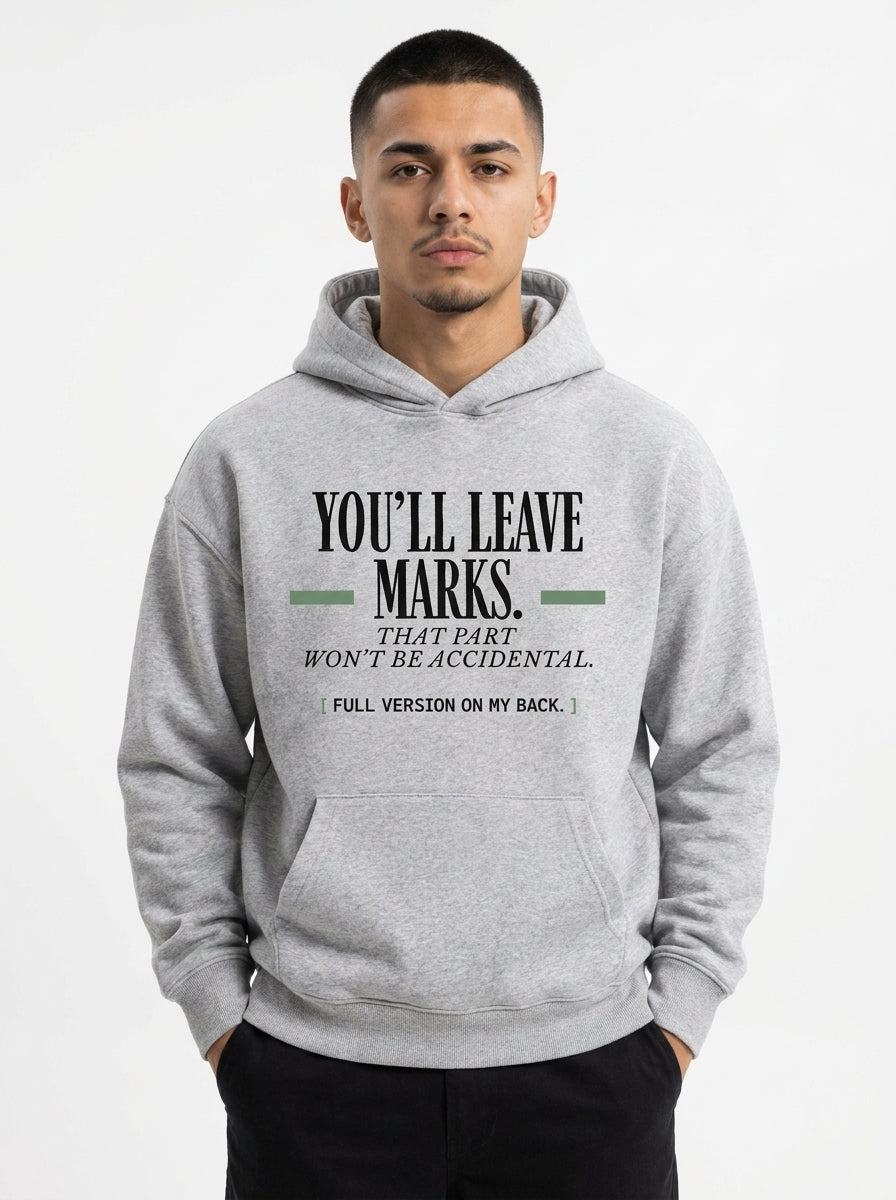 Flower Gray - YOU'LL LEAVE MARKS HOODIE, WEARCAPTION heavyweight oversized front view