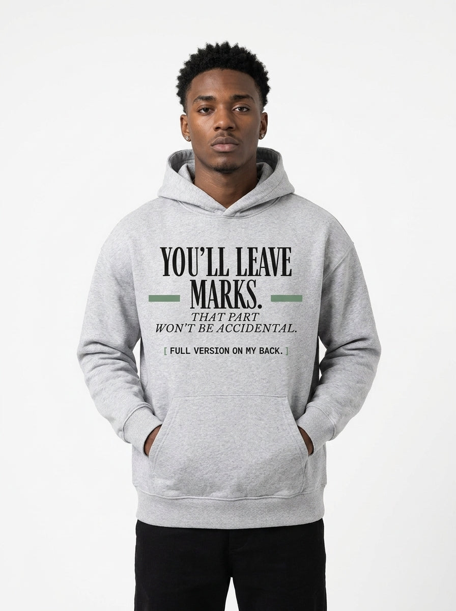 Flower Gray - YOU'LL LEAVE MARKS HOODIE, WEARCAPTION heavyweight oversized front view