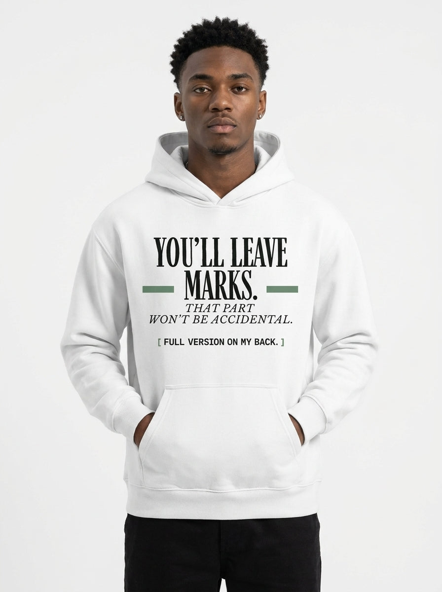White - YOU'LL LEAVE MARKS HOODIE, WEARCAPTION heavyweight oversized front view