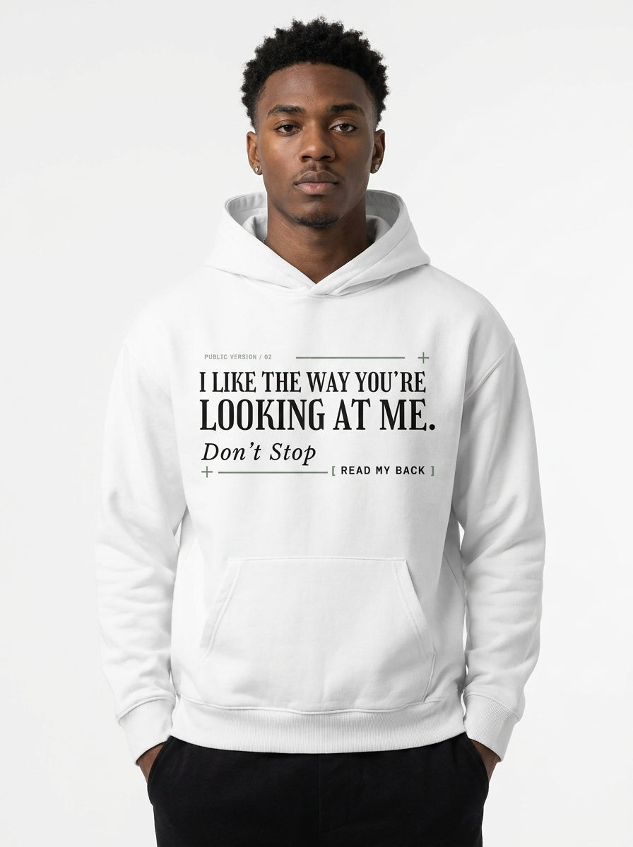 White - THE WAY YOU'RE LOOKING AT ME HOODIE, WEARCAPTION heavyweight oversized front view