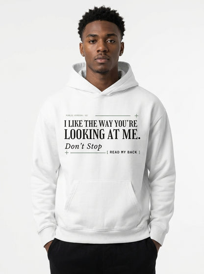 White - THE WAY YOU'RE LOOKING AT ME HOODIE, WEARCAPTION heavyweight oversized front view