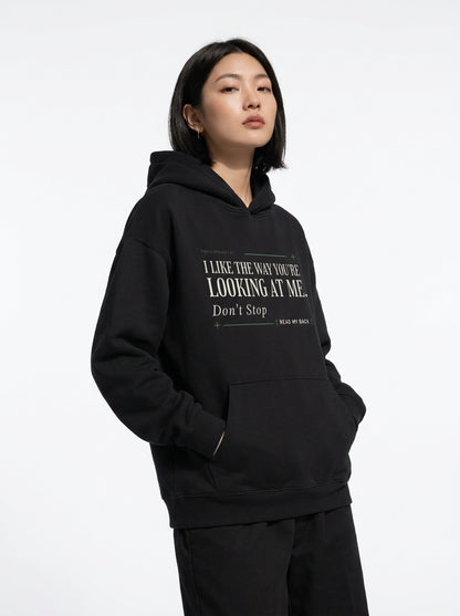 Black - THE WAY YOU'RE LOOKING AT ME HOODIE, WEARCAPTION heavyweight oversized front view