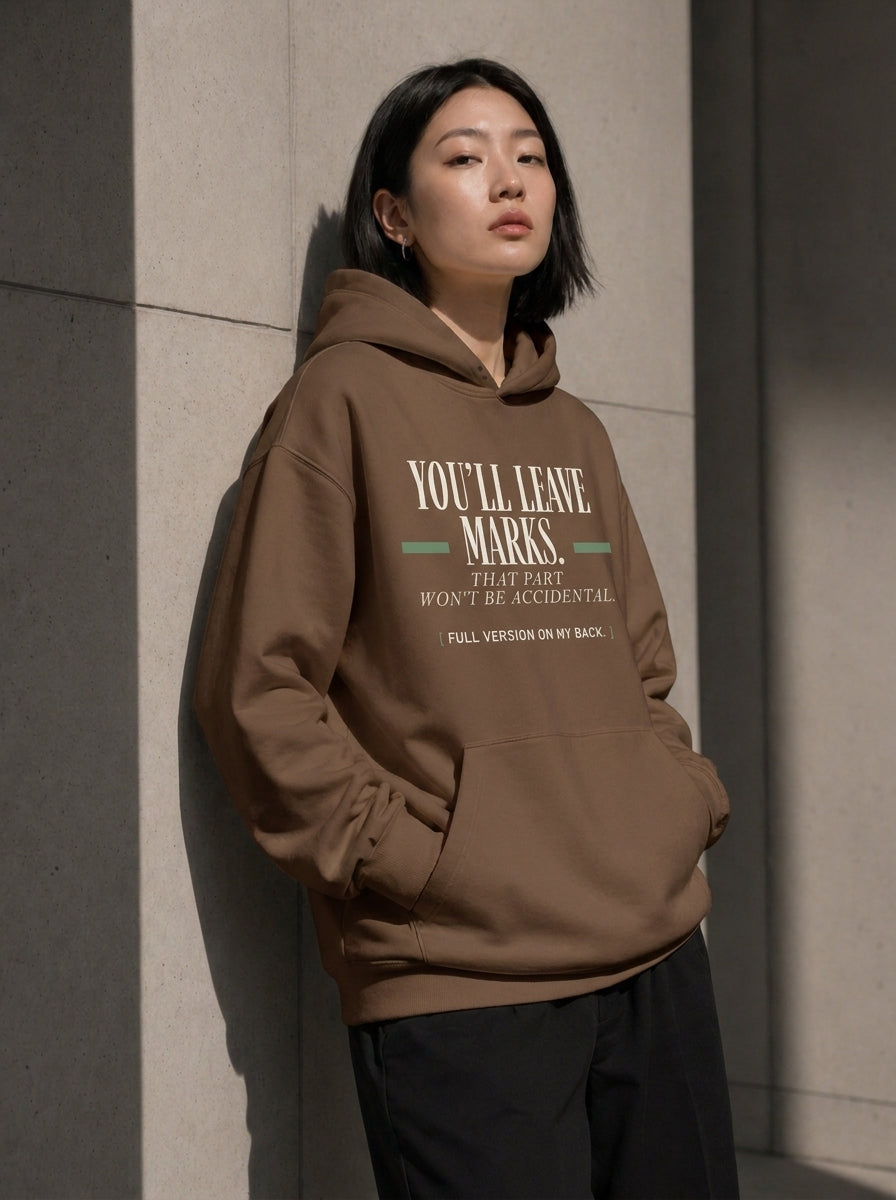 Coffee - YOU'LL LEAVE MARKS HOODIE, WEARCAPTION heavyweight oversized front view