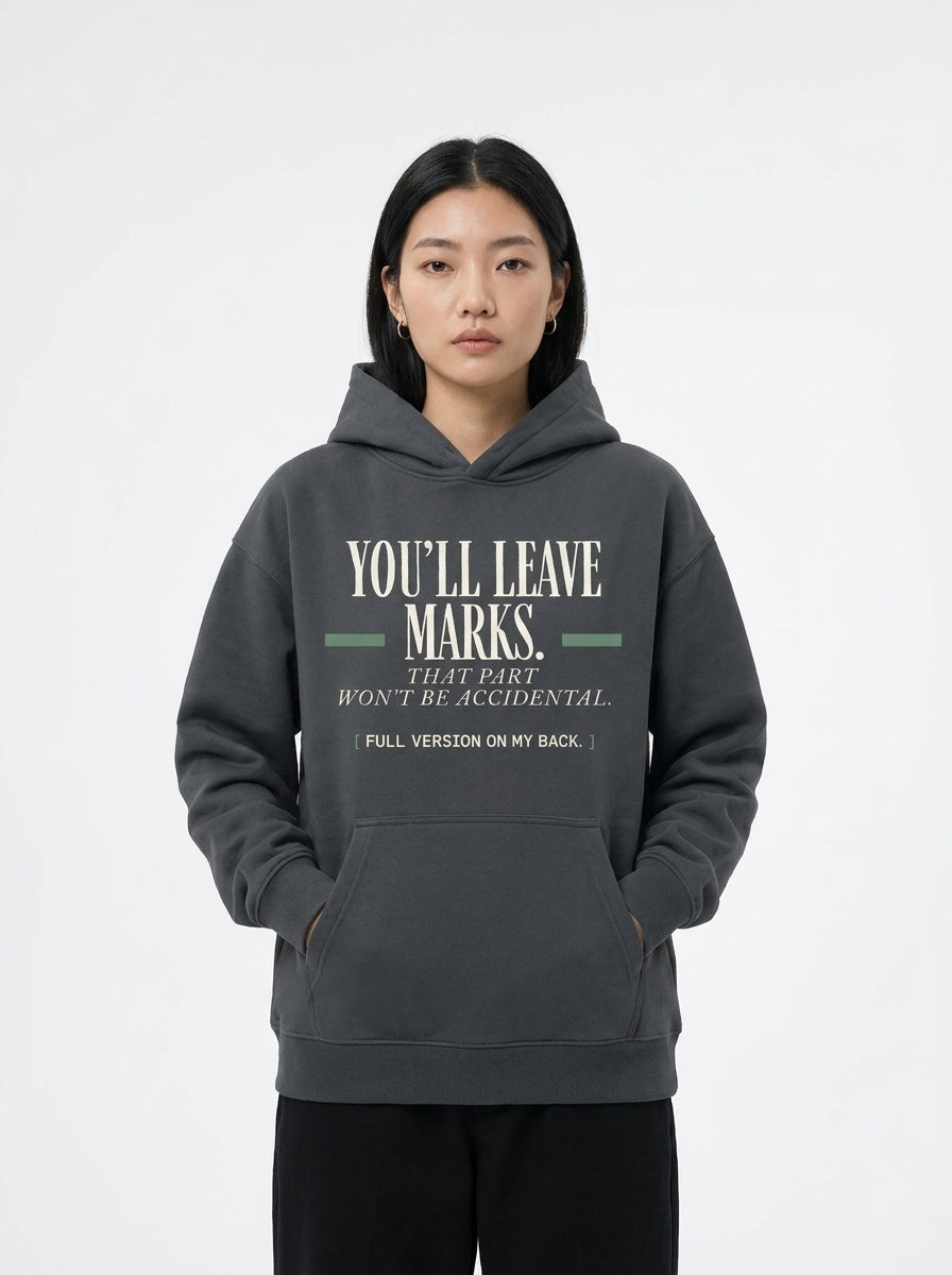 Dark Gray - YOU'LL LEAVE MARKS HOODIE, WEARCAPTION heavyweight oversized front view