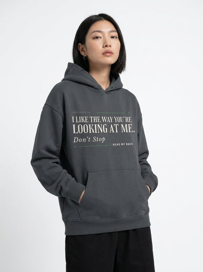 Dark Gray - THE WAY YOU'RE LOOKING AT ME HOODIE, WEARCAPTION heavyweight oversized front view