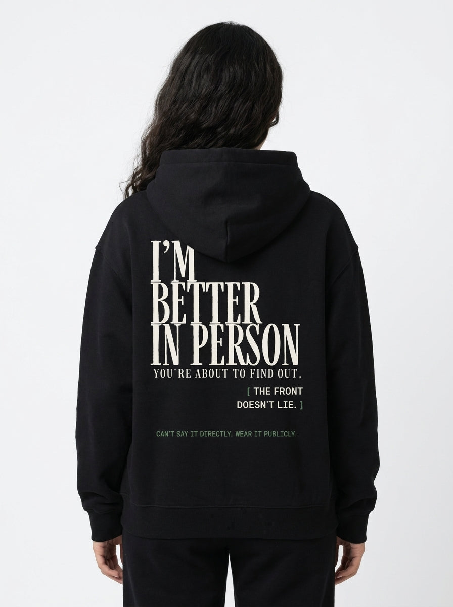 Black - THAT FEELING OVER THE PHONE HOODIE, WEARCAPTION heavyweight oversized back view