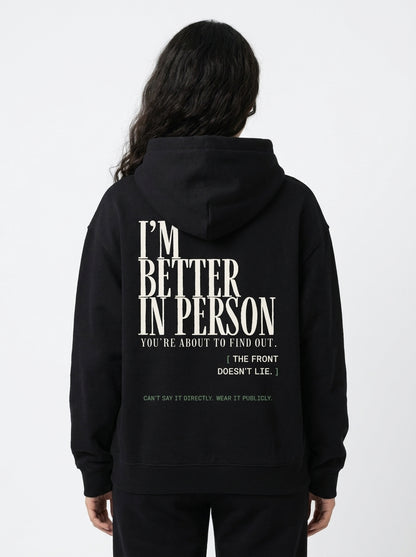 Black - THAT FEELING OVER THE PHONE HOODIE, WEARCAPTION heavyweight oversized back view