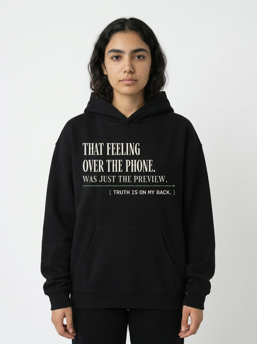Black - THAT FEELING OVER THE PHONE HOODIE, WEARCAPTION heavyweight oversized front view