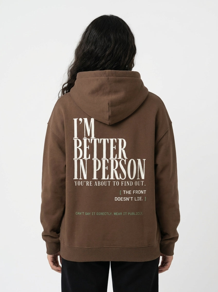 Coffee - THAT FEELING OVER THE PHONE HOODIE, WEARCAPTION heavyweight oversized back view
