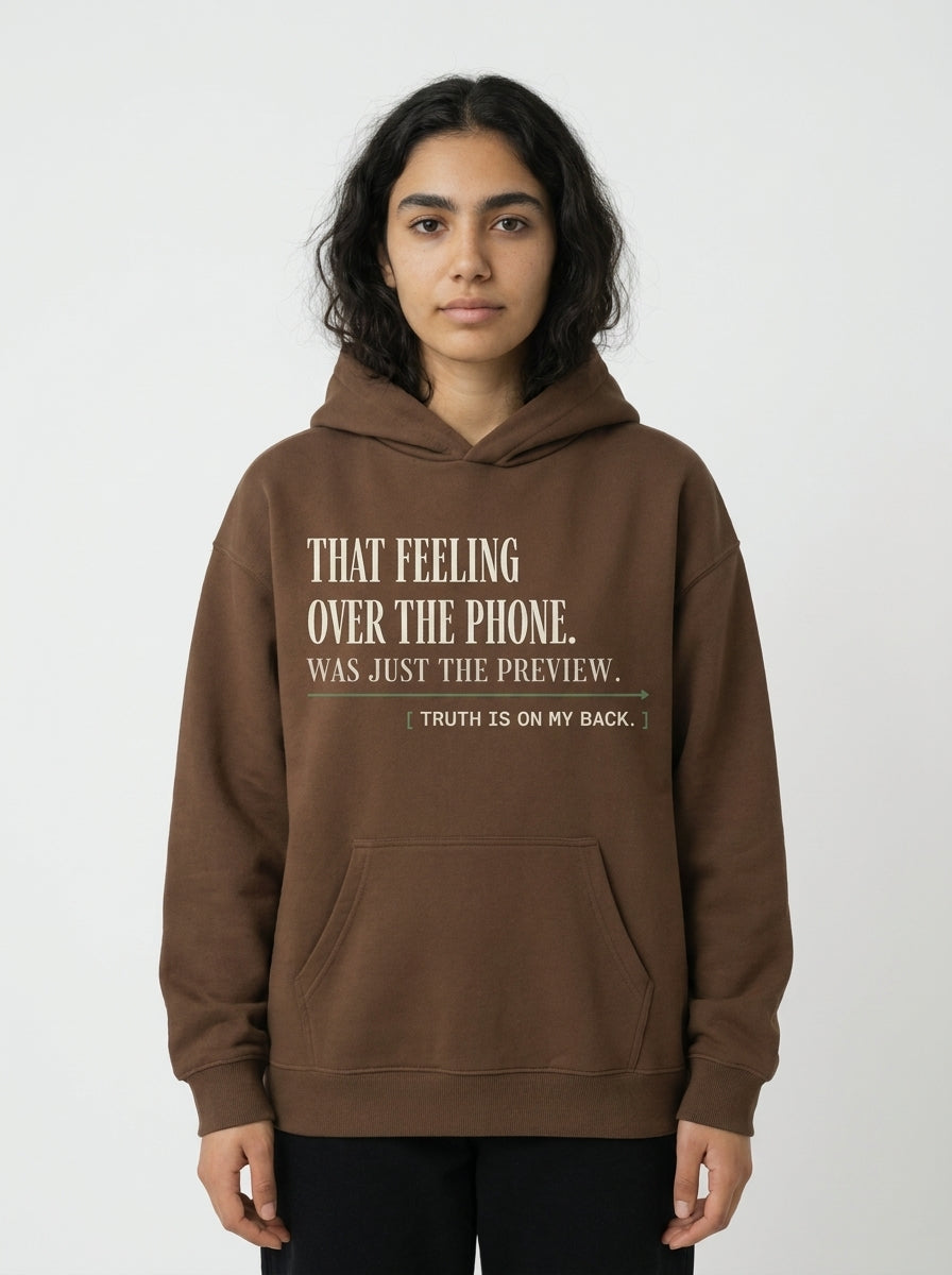 Coffee - THAT FEELING OVER THE PHONE HOODIE, WEARCAPTION heavyweight oversized front view