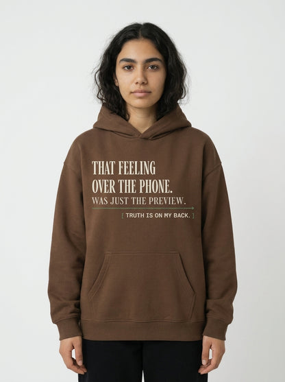 Coffee - THAT FEELING OVER THE PHONE HOODIE, WEARCAPTION heavyweight oversized front view
