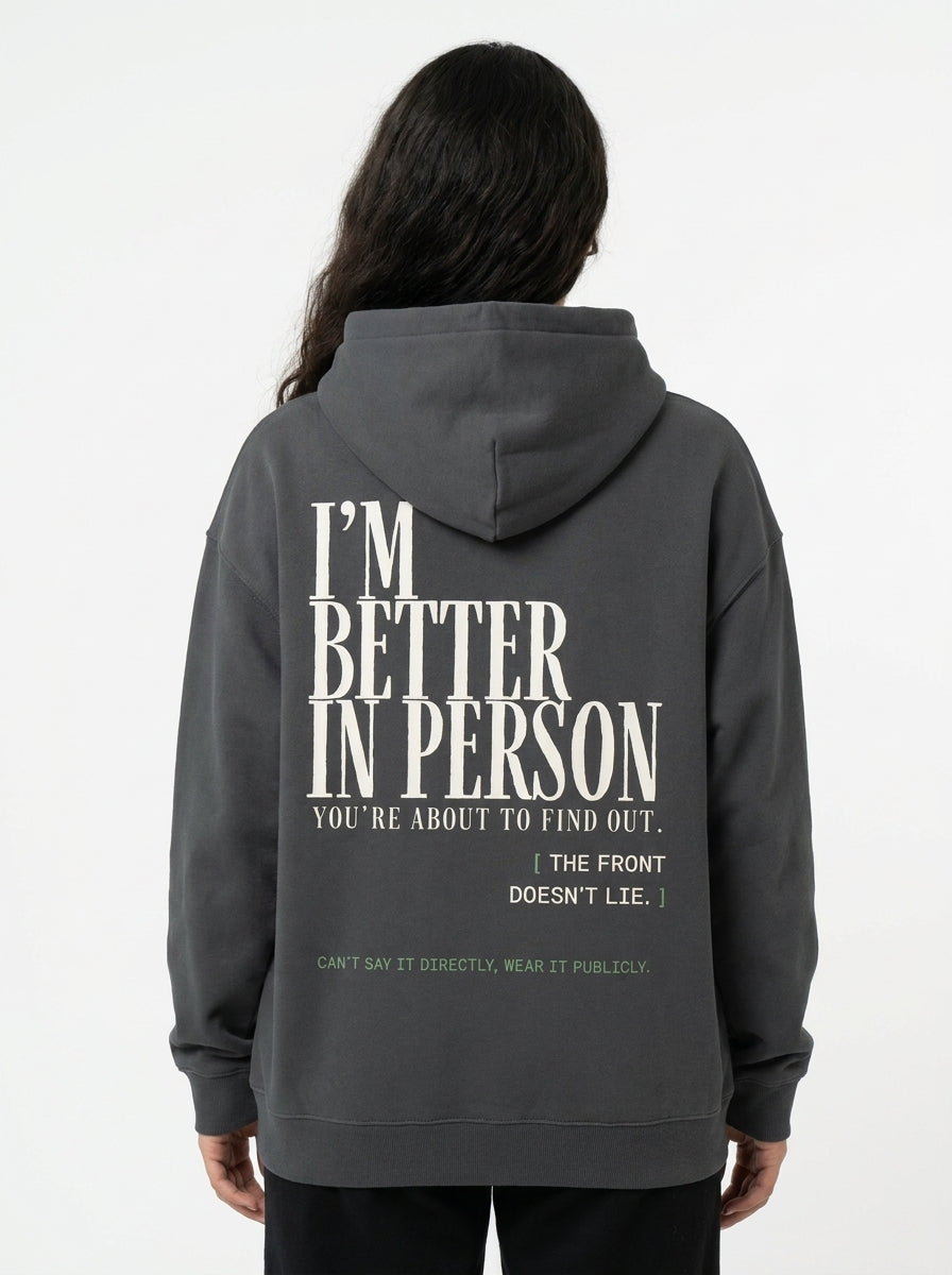 Flower Gray - THAT FEELING OVER THE PHONE HOODIE, WEARCAPTION heavyweight oversized back view