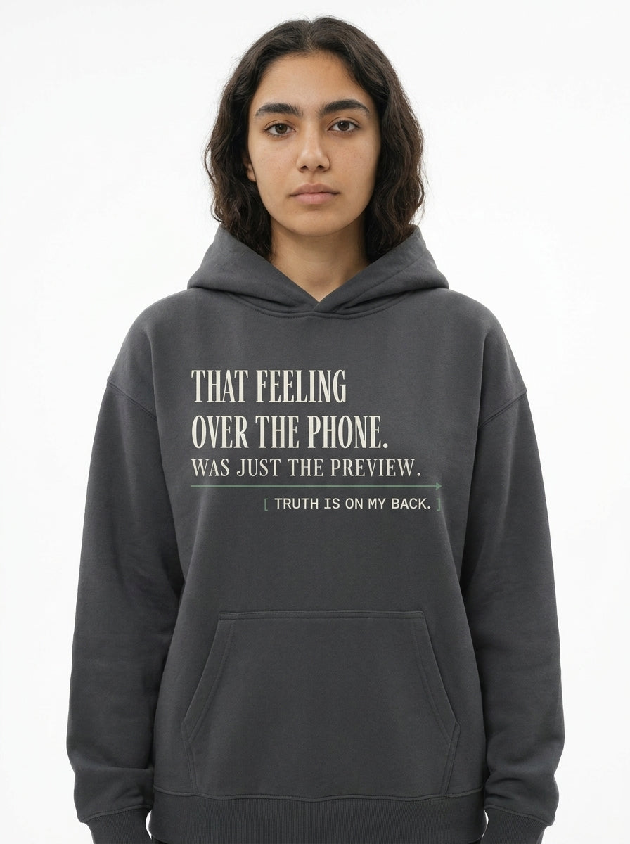 Flower Gray - THAT FEELING OVER THE PHONE HOODIE, WEARCAPTION heavyweight oversized front view