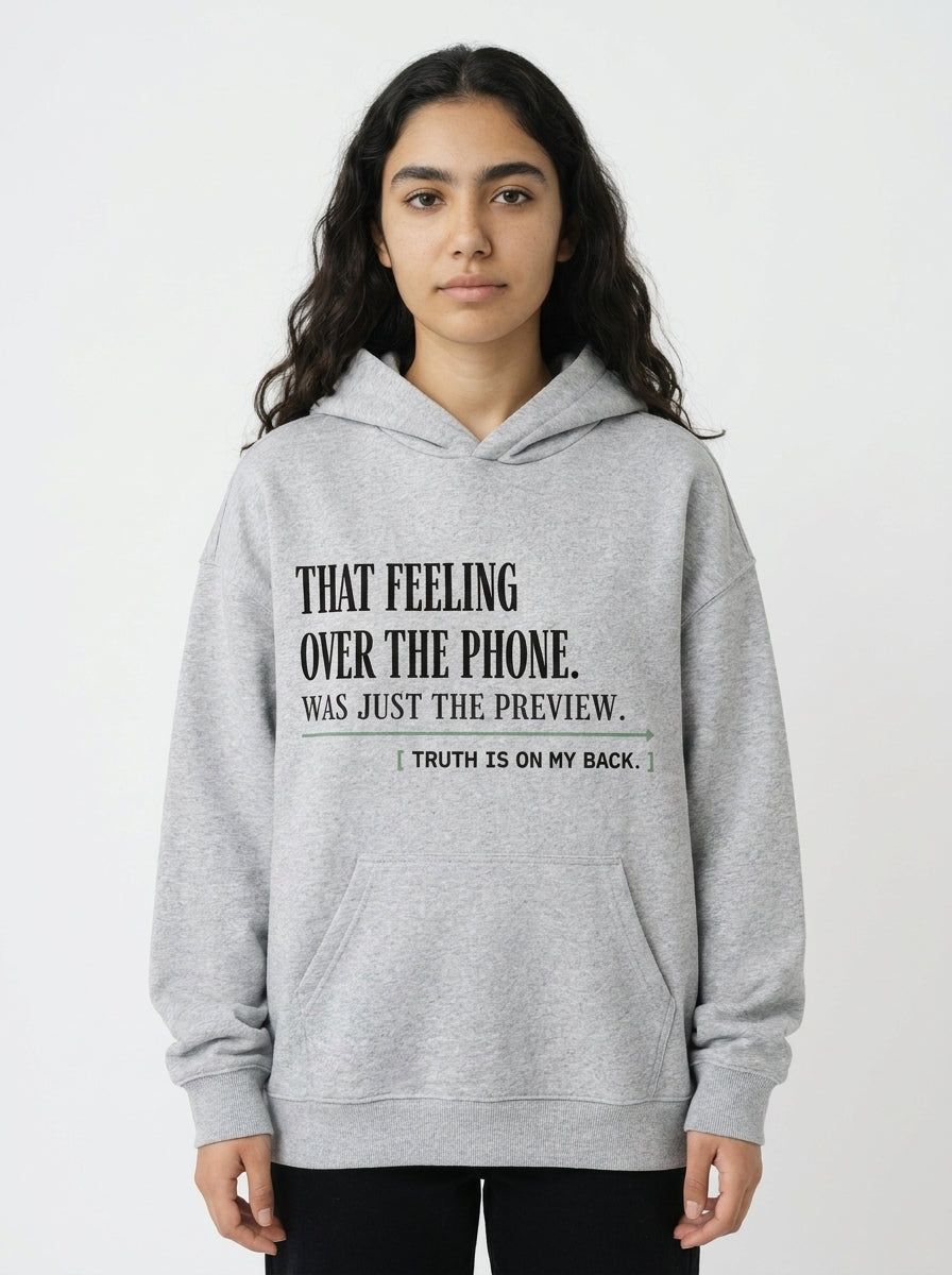 Flower Gray - THAT FEELING OVER THE PHONE HOODIE, WEARCAPTION heavyweight oversized front view