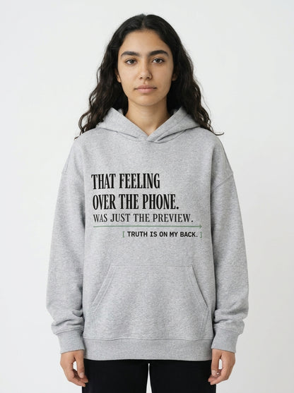 Flower Gray - THAT FEELING OVER THE PHONE HOODIE, WEARCAPTION heavyweight oversized front view
