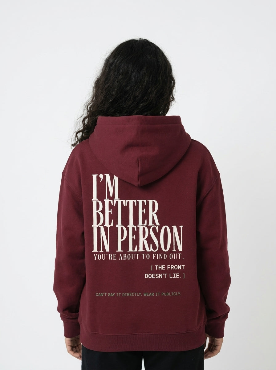 Dull Red - THAT FEELING OVER THE PHONE HOODIE, WEARCAPTION heavyweight oversized back view
