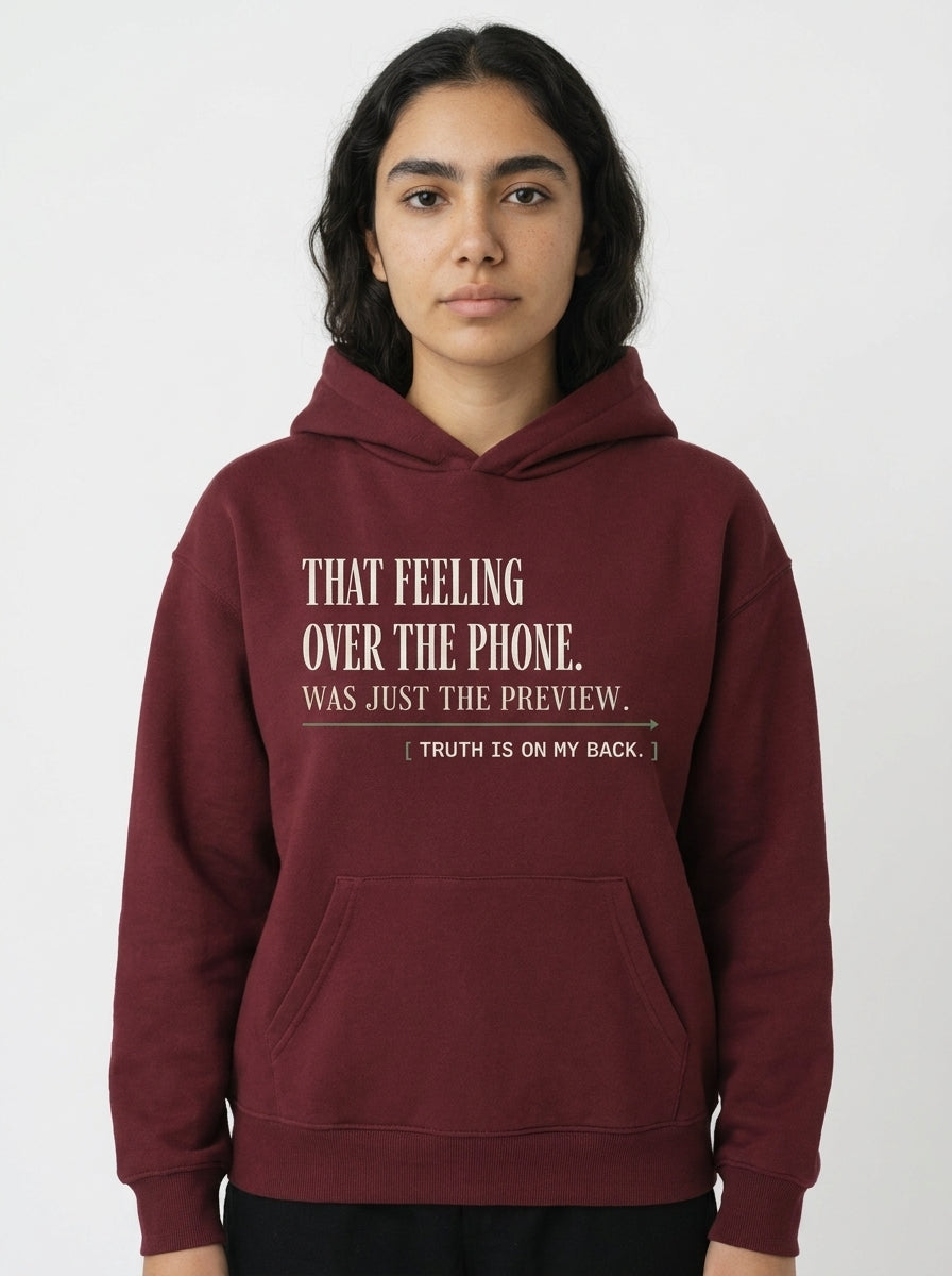 Dull Red - THAT FEELING OVER THE PHONE HOODIE, WEARCAPTION heavyweight oversized front view