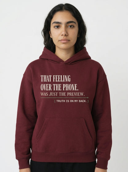 Dull Red - THAT FEELING OVER THE PHONE HOODIE, WEARCAPTION heavyweight oversized front view