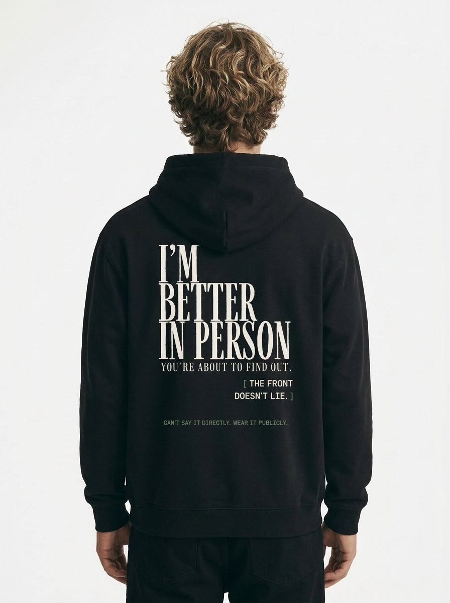 Black - THAT FEELING OVER THE PHONE HOODIE, WEARCAPTION heavyweight oversized back view