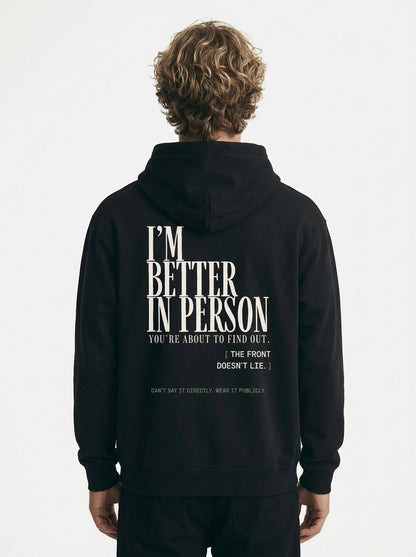 Black - THAT FEELING OVER THE PHONE HOODIE, WEARCAPTION heavyweight oversized back view