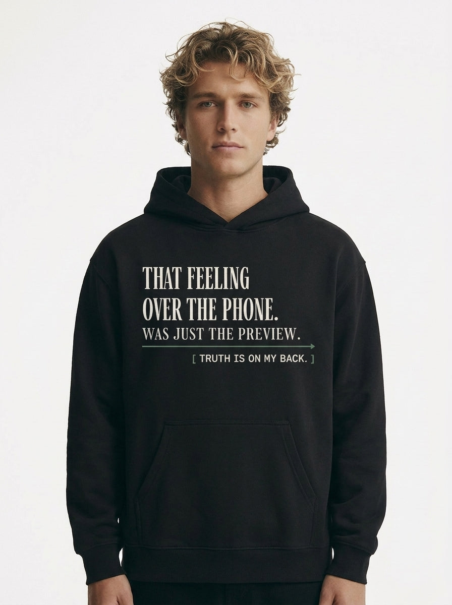 Black - THAT FEELING OVER THE PHONE HOODIE, WEARCAPTION heavyweight oversized front view