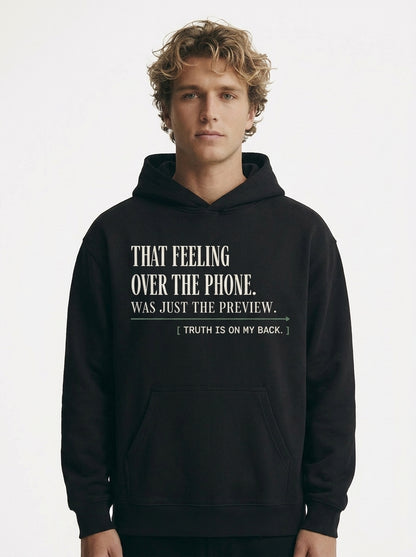 Black - THAT FEELING OVER THE PHONE HOODIE, WEARCAPTION heavyweight oversized front view