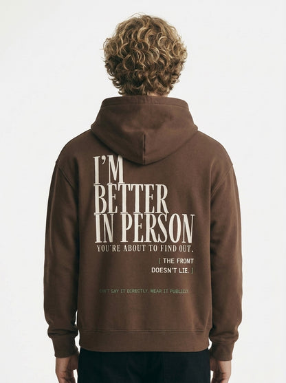 Coffee - THAT FEELING OVER THE PHONE HOODIE, WEARCAPTION heavyweight oversized back view