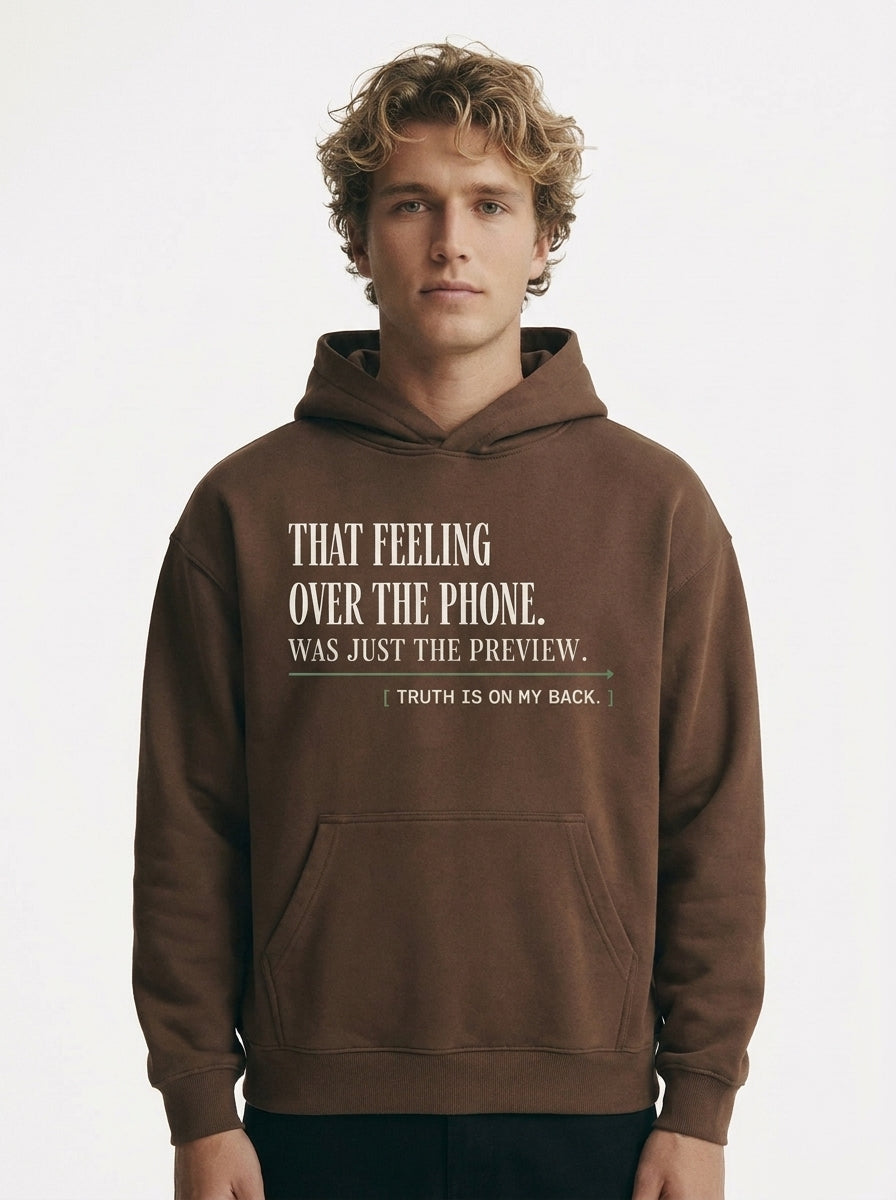 Coffee - THAT FEELING OVER THE PHONE HOODIE, WEARCAPTION heavyweight oversized front view