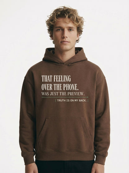 Coffee - THAT FEELING OVER THE PHONE HOODIE, WEARCAPTION heavyweight oversized front view
