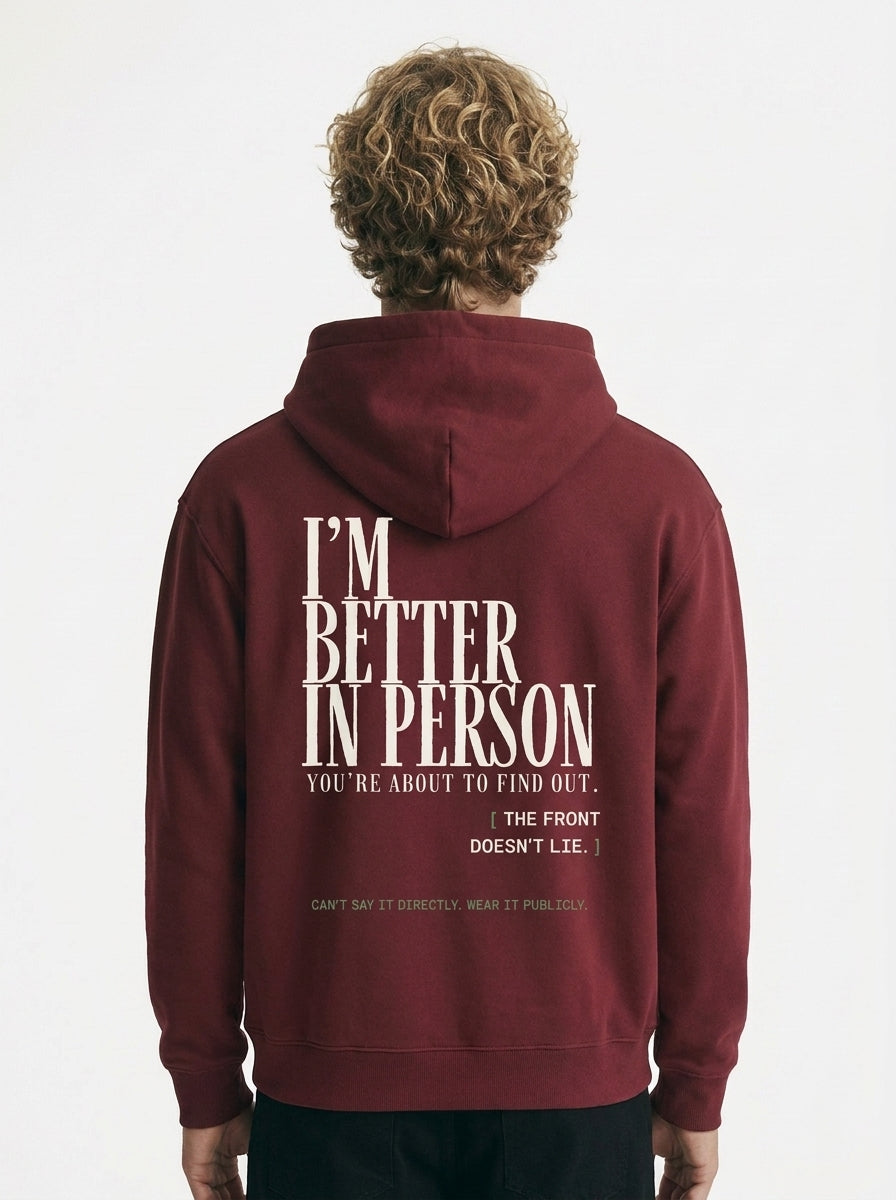 Dull Red - THAT FEELING OVER THE PHONE HOODIE, WEARCAPTION heavyweight oversized back view