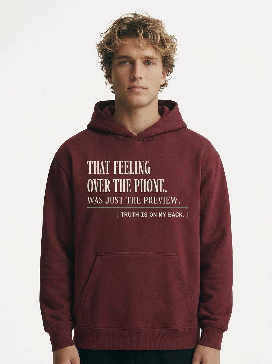 Dull Red - THAT FEELING OVER THE PHONE HOODIE, WEARCAPTION heavyweight oversized front view