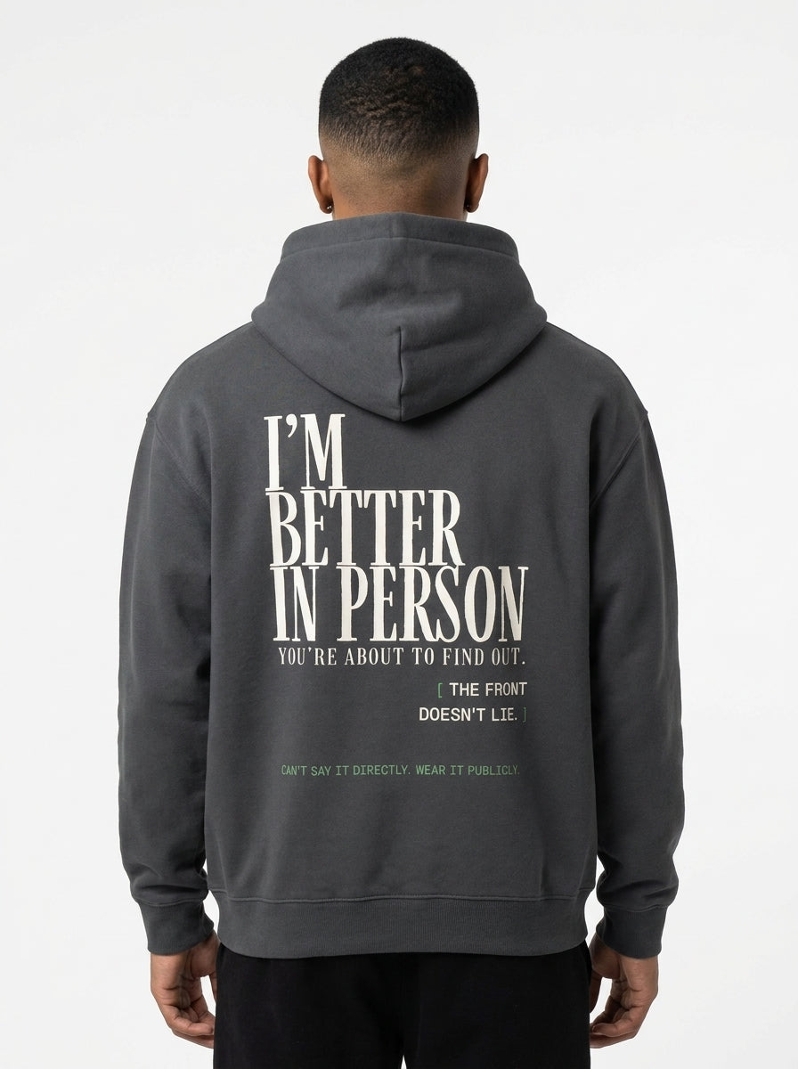 Flower Gray - THAT FEELING OVER THE PHONE HOODIE, WEARCAPTION heavyweight oversized back view