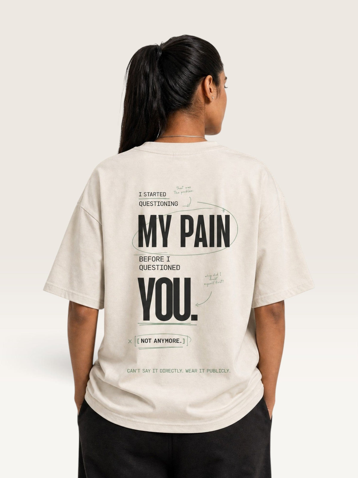 Mild Apricot - heavyweight cotton oversized t-shirt with white IT WASN'T A BIG DEAL graphic print on the front